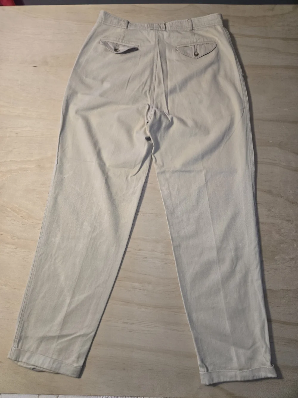 Vintage 90s Bugle Boy BBM Pleated Twill Pants Khaki Cuffed 34M Tapered
